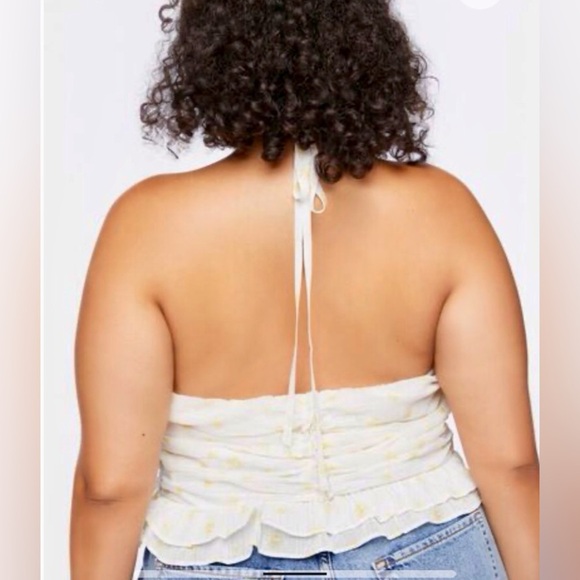 Forever 21 Plus Yellow Polka Dot Print Metallic Ruffled Halter Top Size 0X - Picture 10 of 14